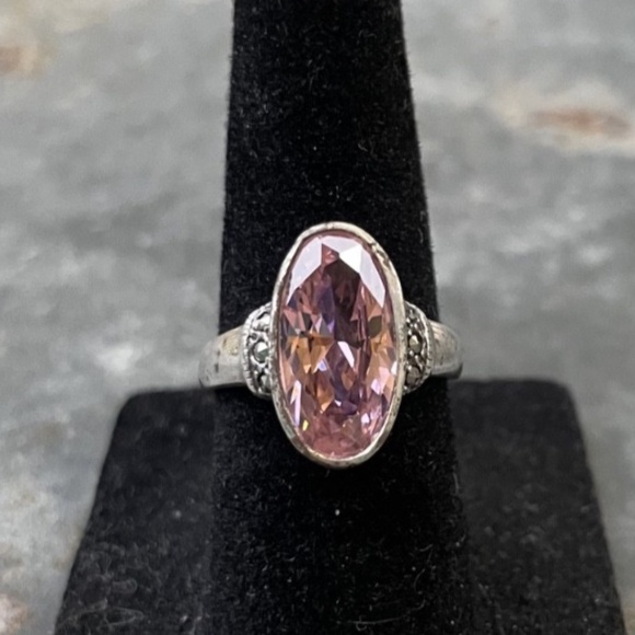 Jewelry - Pink Tourmaline and Marcasite Oval Ring Size 5.5